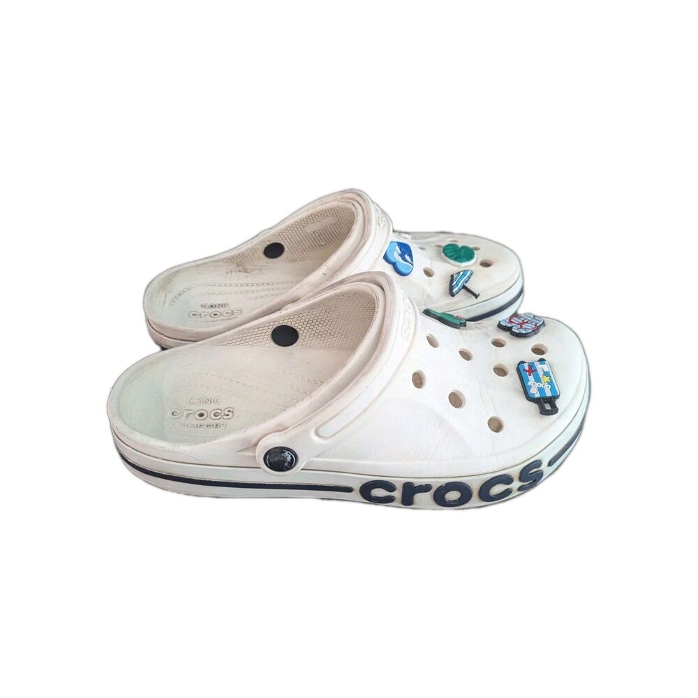 Crocs Classic Clog Size W10 M8 Unisex White Comfort Slip On With Charms Jibbets‎